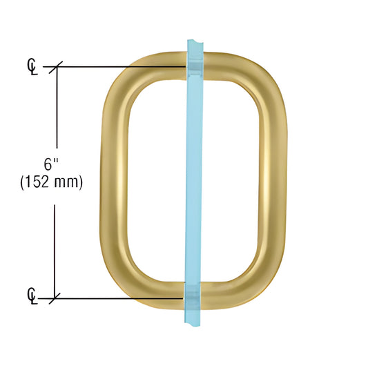 Satin brass squared solid-brass 6" center-to-center back-to-back pull handle for 1/4-1/2" glass (SKU BPD6SB)