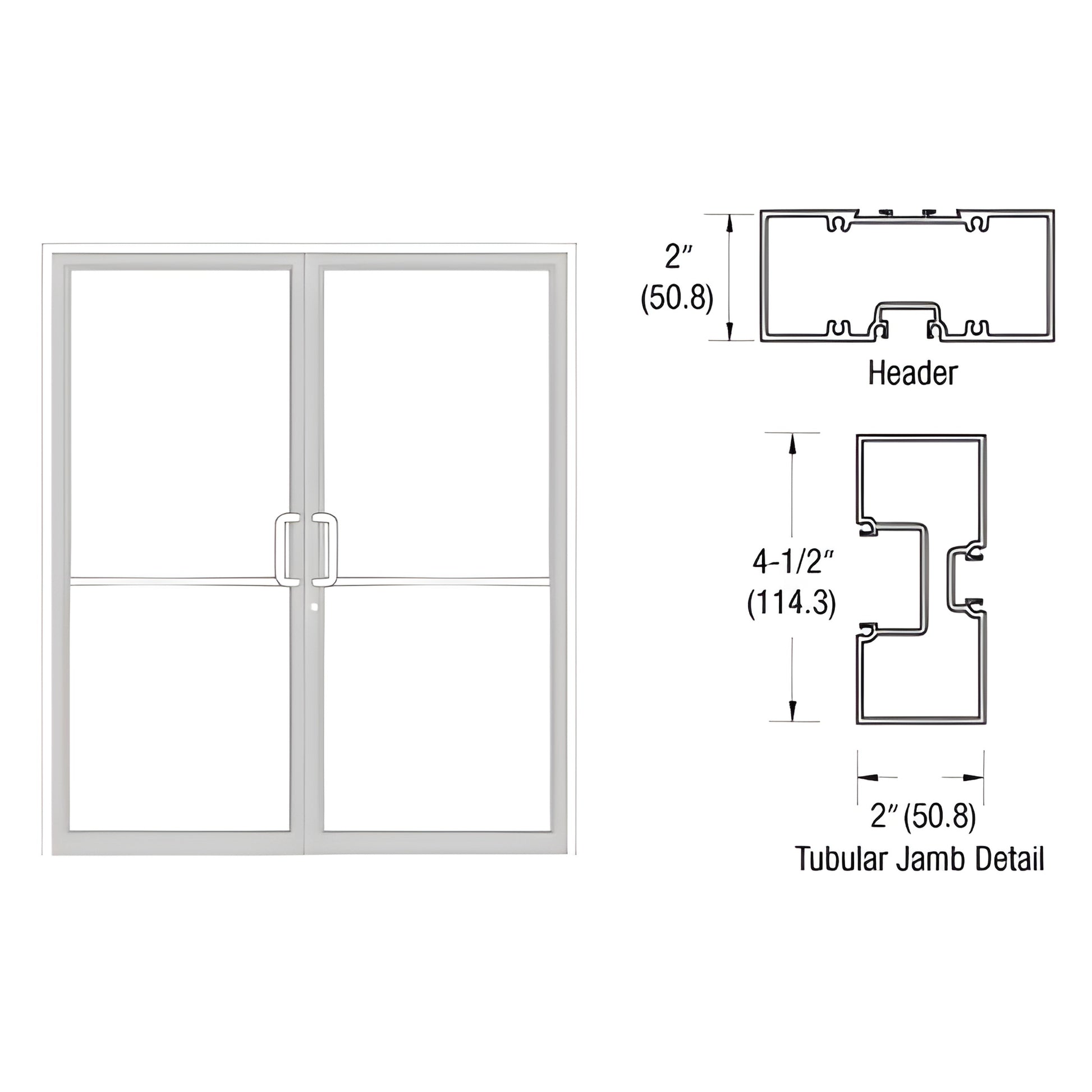 White Kynar aluminum complete frame for 72x84 double butt-hinge commercial door with tubular jambs and aluminum threshold