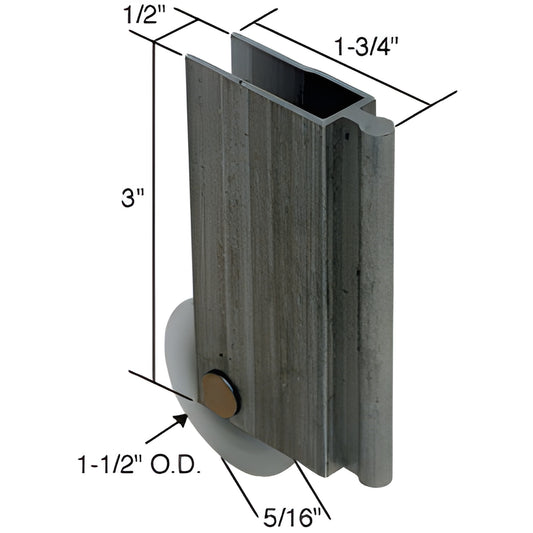 N6599 nylon wardrobe roller with adjustable aluminum housing, 1-1/2 in nylon wheel, fits Monarch 500 Series