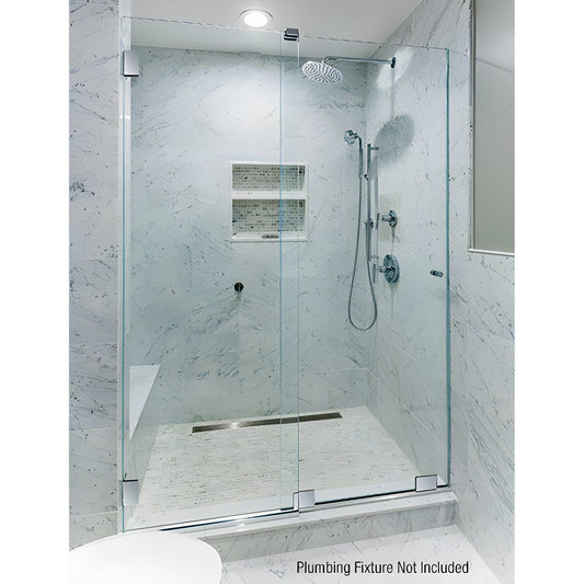 Frameless squared sliding shower door kit (ESS3CH) with polished chrome bottom rollers and clear 1/2" tempered glass
