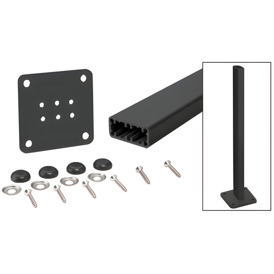 HPT42KBL matte black aluminum 42in surface-mount post kit with base plate, screws, stainless washers and color-match bolt cov