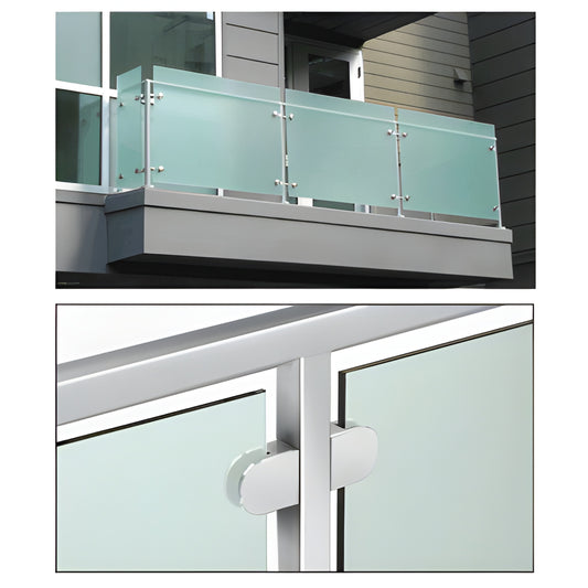 Polished 304 stainless steel P-Series balcony railing with frosted glass panels, SKU PRS1540PS