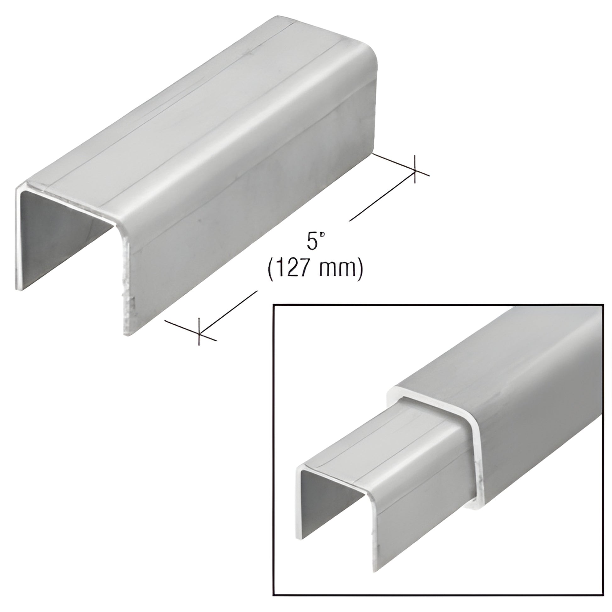 Mill-finish stainless steel 5" connector sleeve for 2" square hand rail tubing (SKU: PR20CSS)