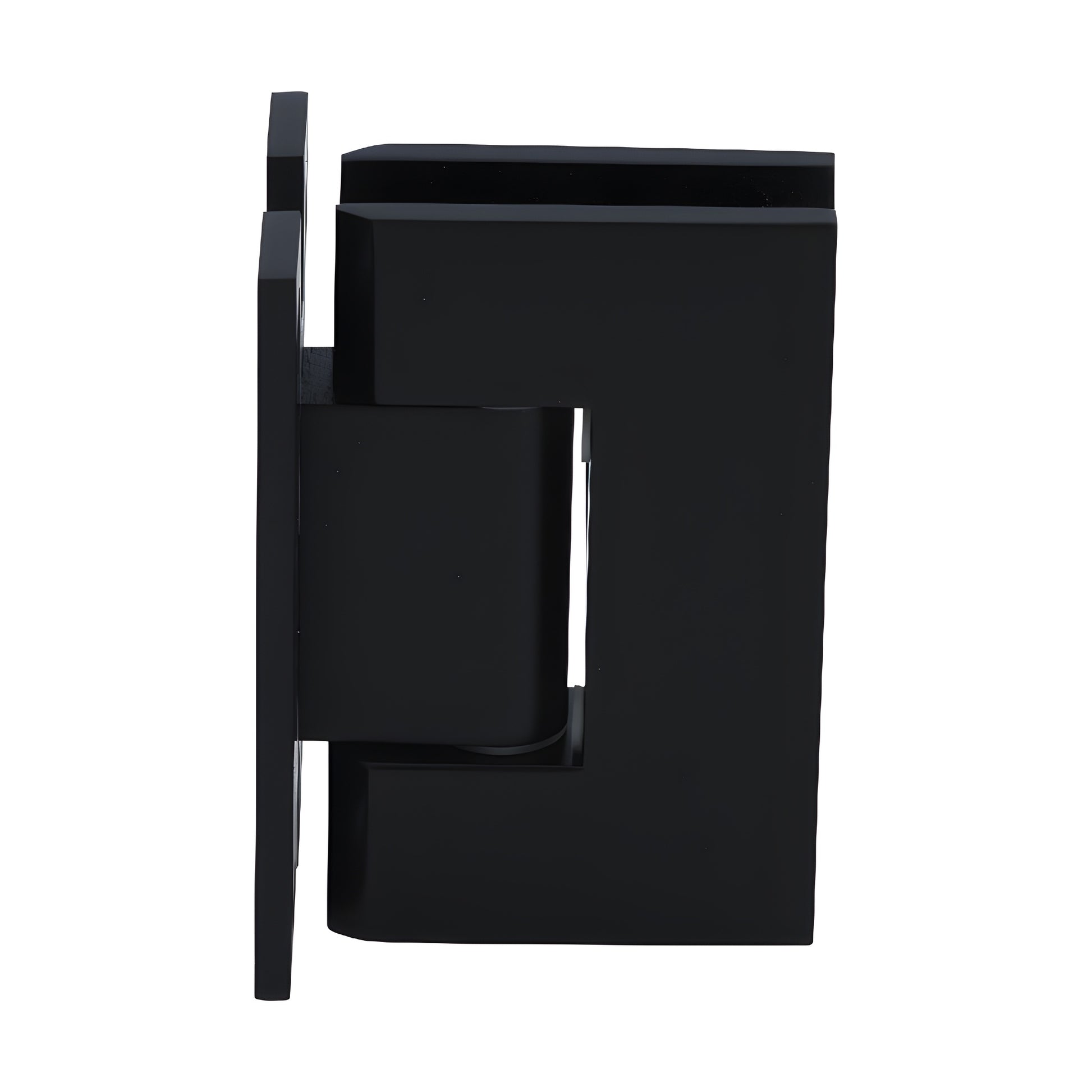 Matte black Vienna H-shaped wall mounting plate hinge for 12mm glass shower doors, SKU V1EH037MBL.