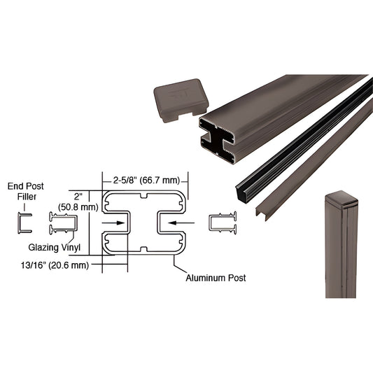 CRL S72EKBRZ matte bronze aluminum rectangular end post kit with glazing vinyl and cap, 72in, fits 1/4-1/2 glass.