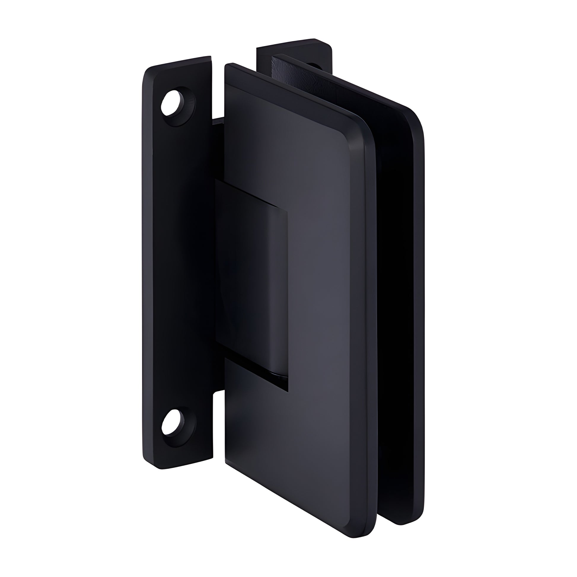 Matte black brass Cologne shower door hinge, beveled radius corner, self-centering pivot for 10-12mm glass (C0L537MBL)