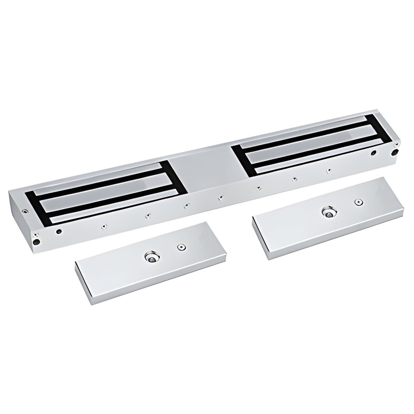 MLST1202U double-magnet electromagnetic door lock, 21" brushed aluminum housing with two armature plates.