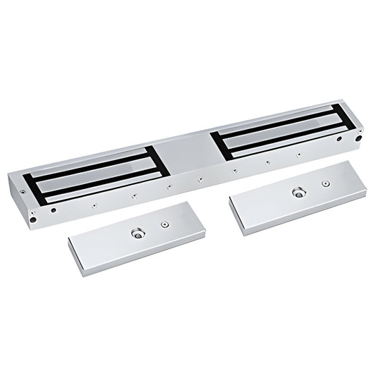 MLST1202U double-magnet electromagnetic door lock, 21" brushed aluminum housing with two armature plates.