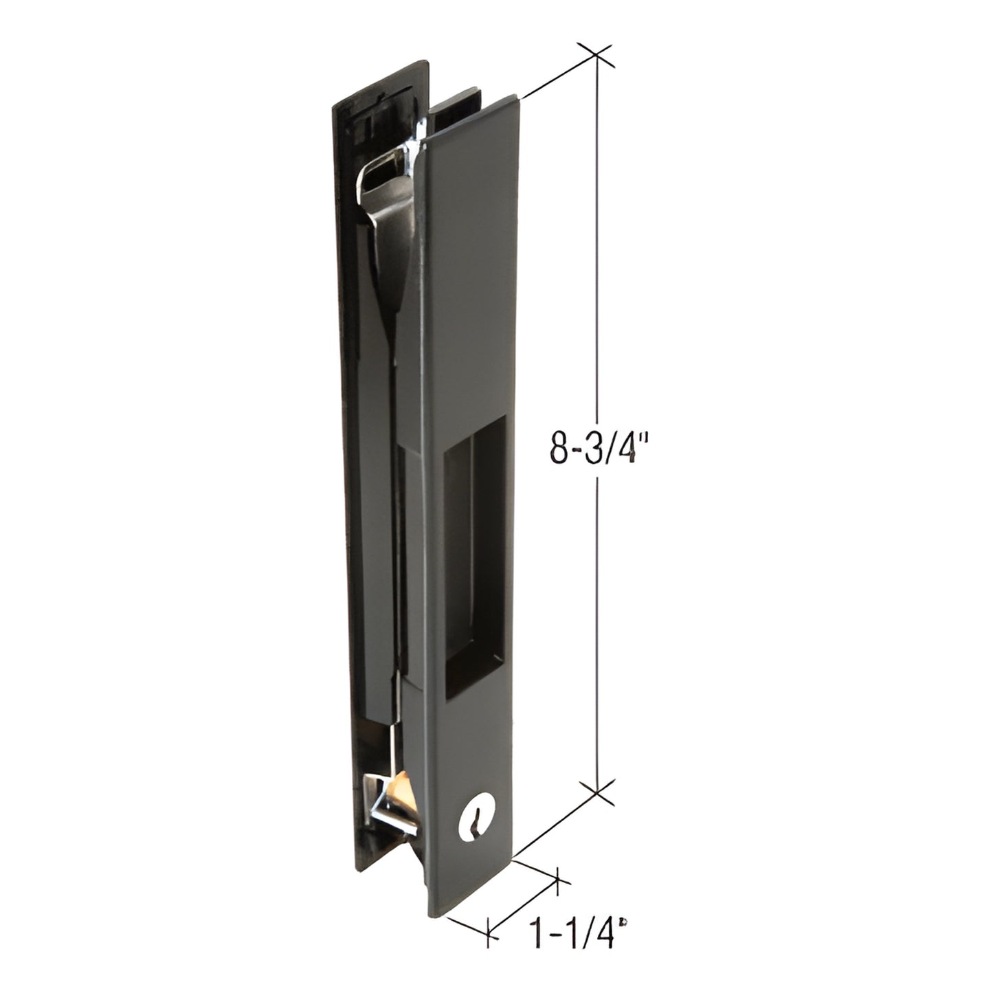 Black Adams Rite mortise-style recessed sliding door handle set AR44310, plastic, keyed option, 8-3/4 in x 1-1/4 in