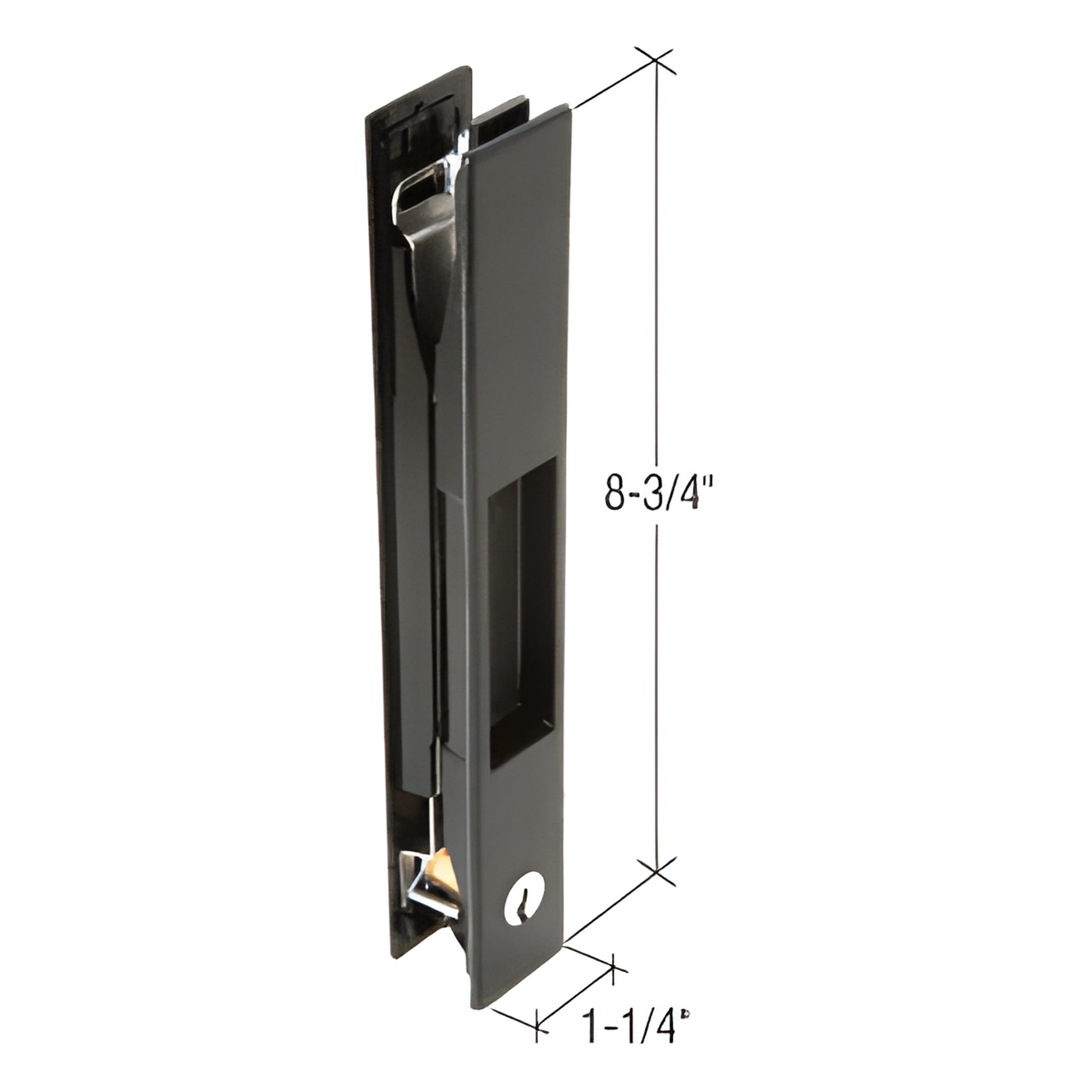 Black Adams Rite mortise-style recessed sliding door handle set AR44310, plastic, keyed option, 8-3/4 in x 1-1/4 in