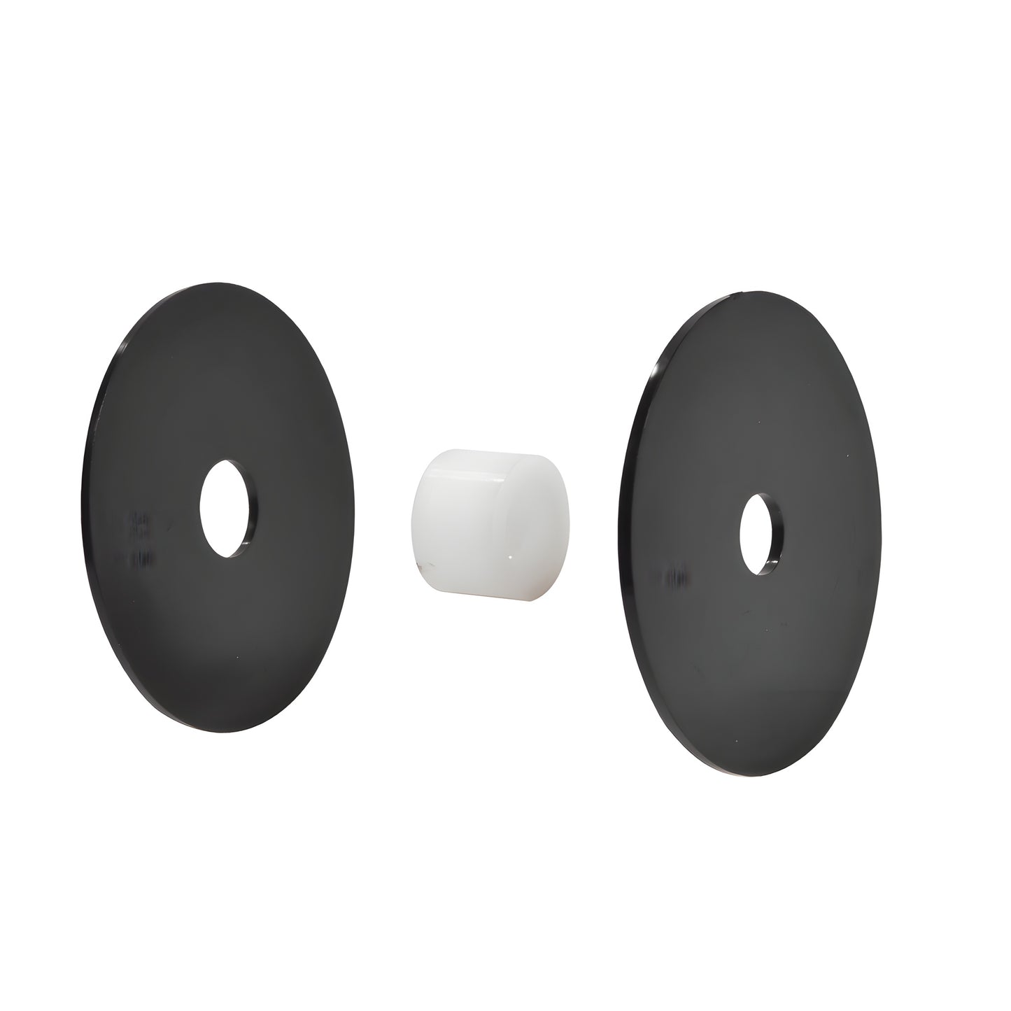 RS0BRG2 gasket set: two black 60mm plastic washers and one white soft-plastic grommet for standoff railing.