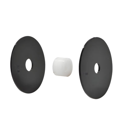 RS0BRG2 gasket set: two black 60mm plastic washers and one white soft-plastic grommet for standoff railing.