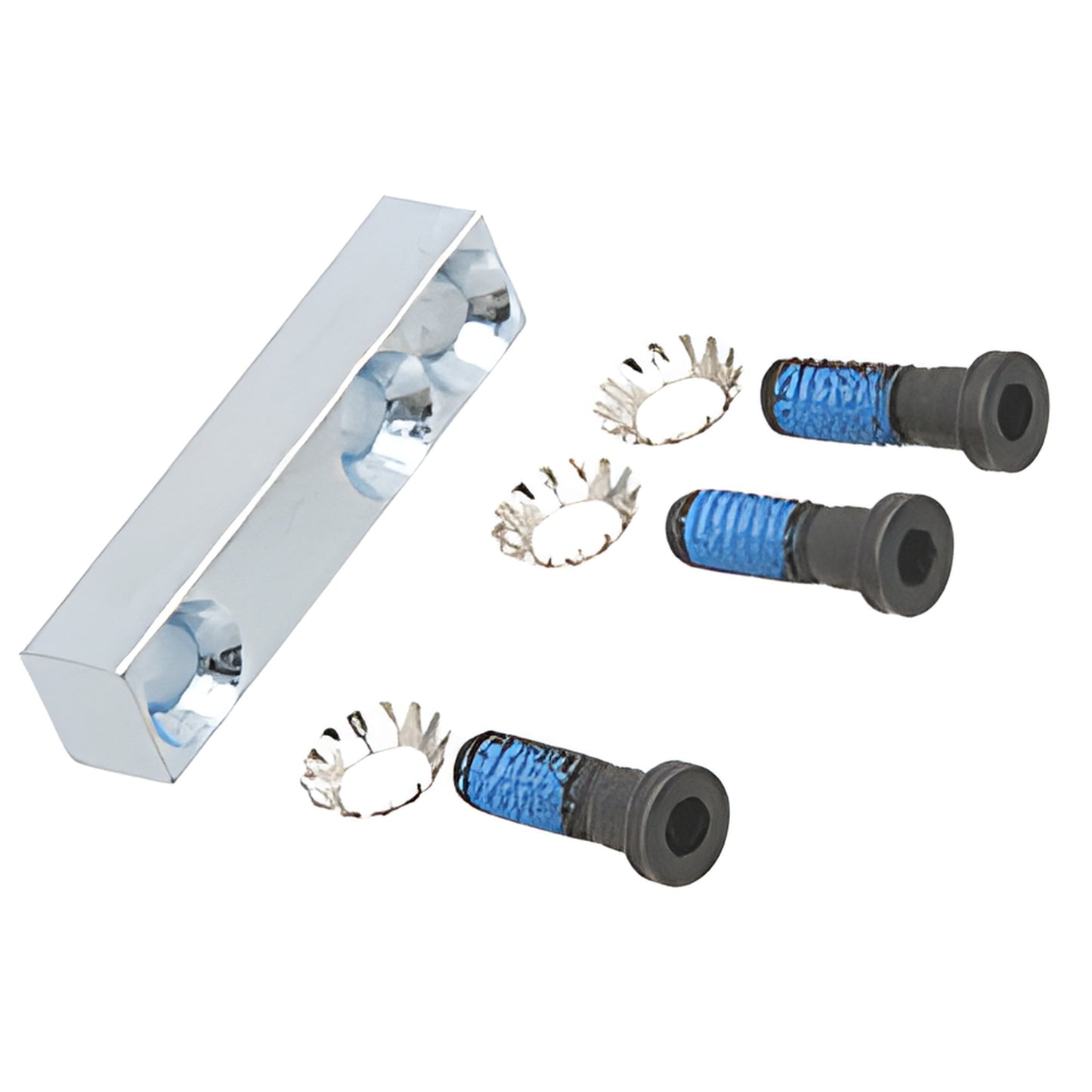 SLB3 chrome side-load arm block with three blue-thread screws and three star lock washers