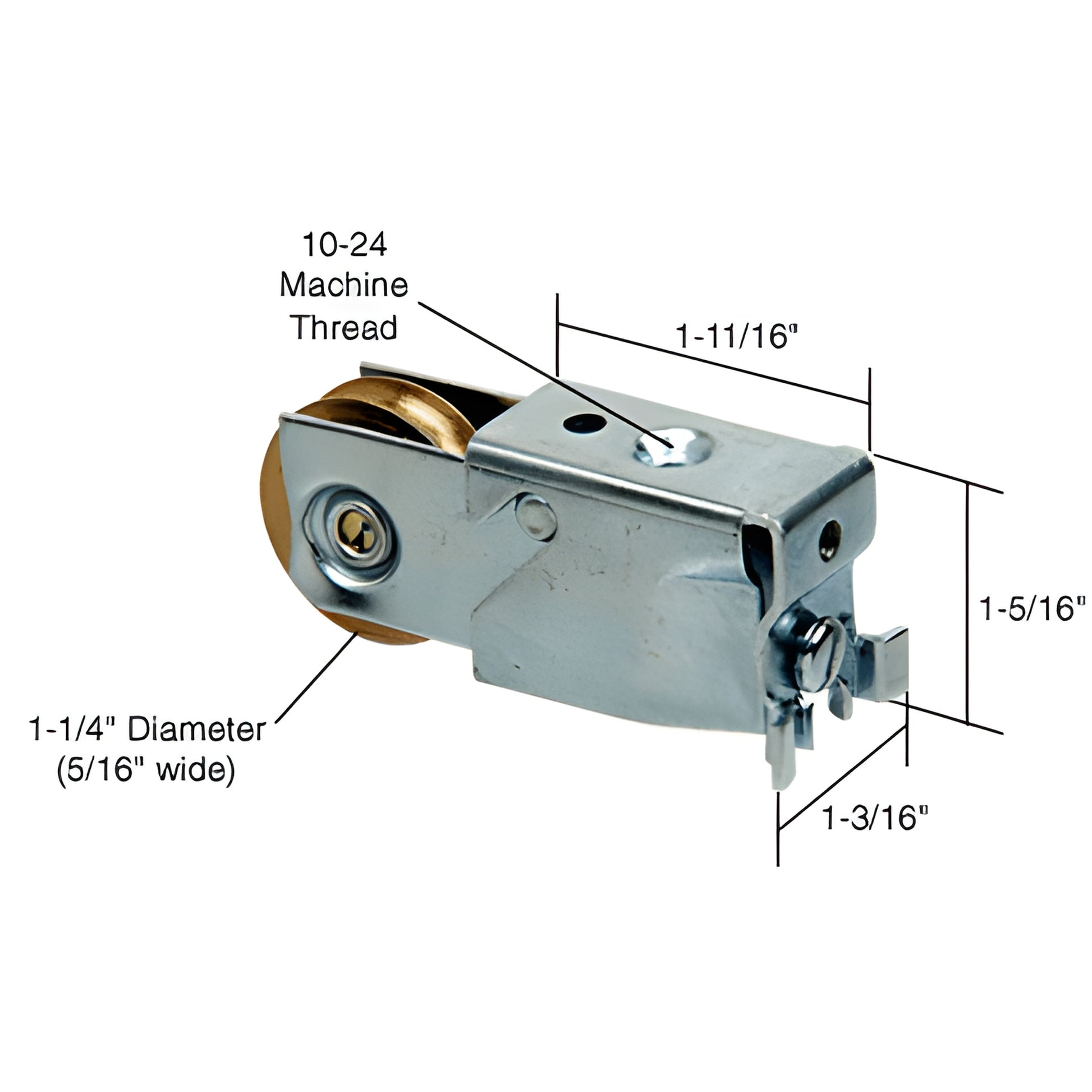 D1560 adjustable steel patio door roller assembly with 1-1/4" concave steel wheel and threaded mounting hole.