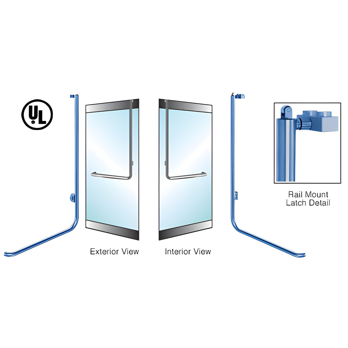 PA100D4RKPT tubular panic handle for glass doors, 1-1/4in stainless rail-mount, exterior keyed, powder-coated finish