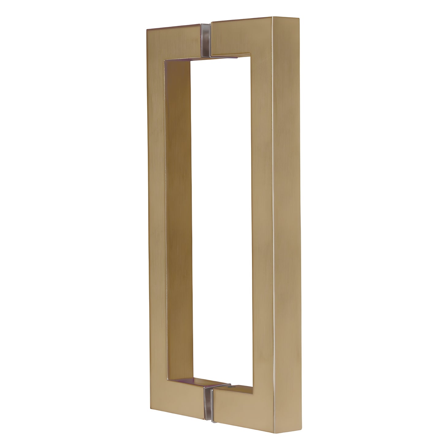 Brushed bronze square corner rectangular back to back door pull (brass), fits 1/4-1/2" glass, SKU SQ8X8BBRZ