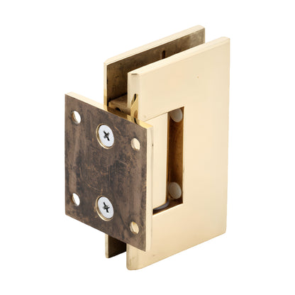 GEN074BR polished brass Geneva short back-plate shower hinge, solid brass, for 8-12mm tempered glass.