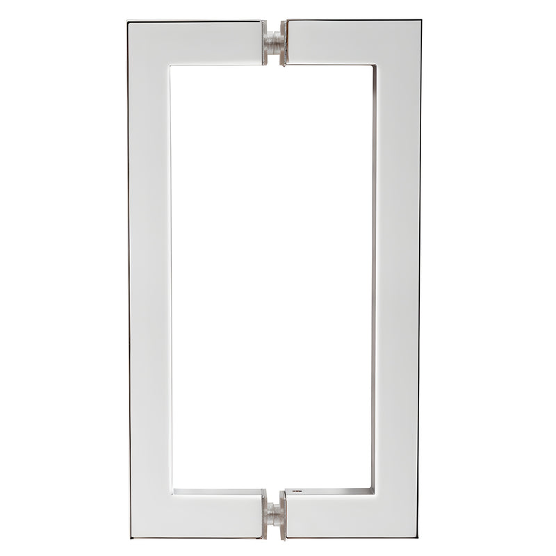 Polished chrome square-corner tubular back-to-back door pull handle for tempered glass (SQ Series, SKU SQ8X8CH)