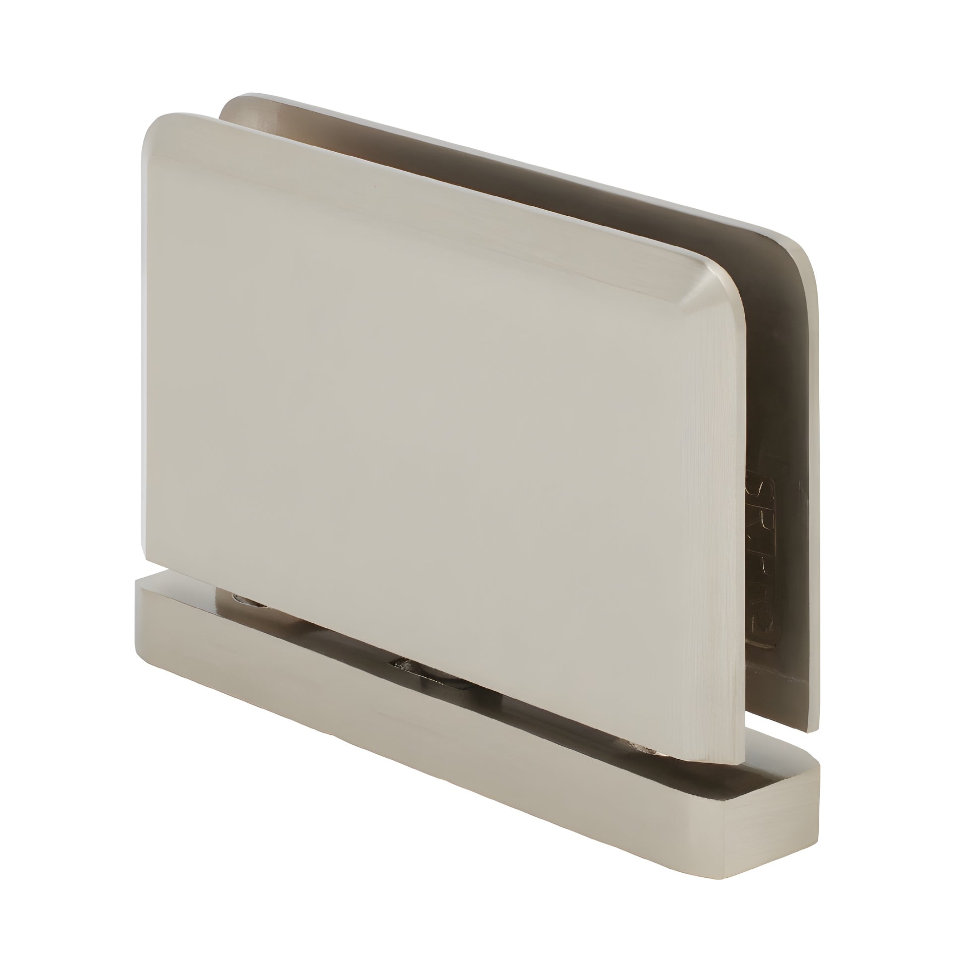 Brushed nickel SRPPH01BN Senior Prima brass pivot hinge for 1/2" glass shower door, self-centering.