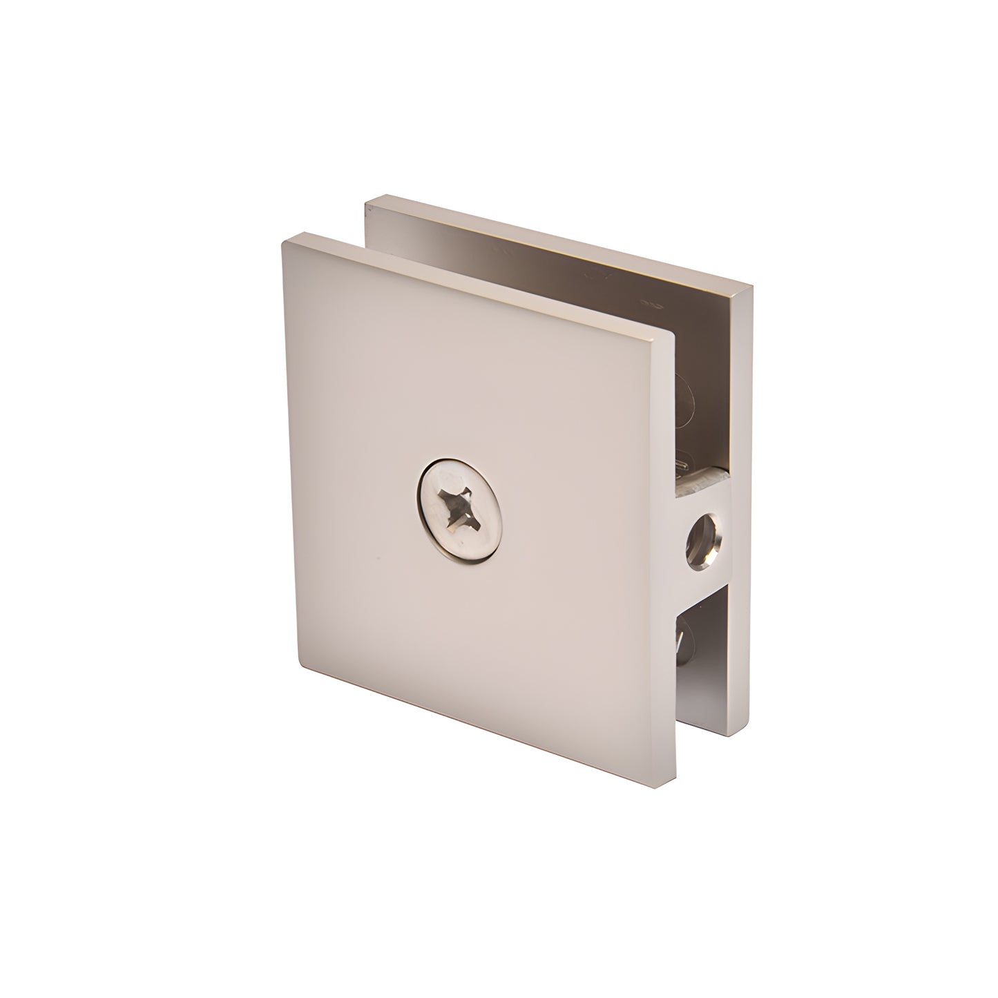 SCU4SN square hole-in-glass wall mount clamp, satin nickel brass, fits 3/8-1/2 (10-12mm) frameless shower glass