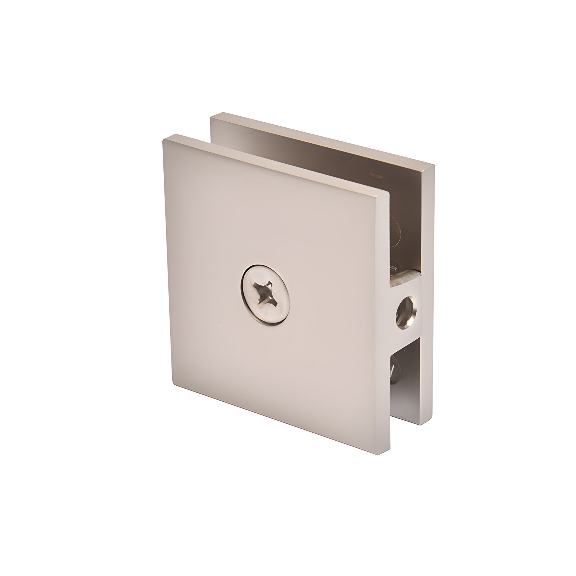 SCU4SN square hole-in-glass wall mount clamp, satin nickel brass, fits 3/8-1/2 (10-12mm) frameless shower glass
