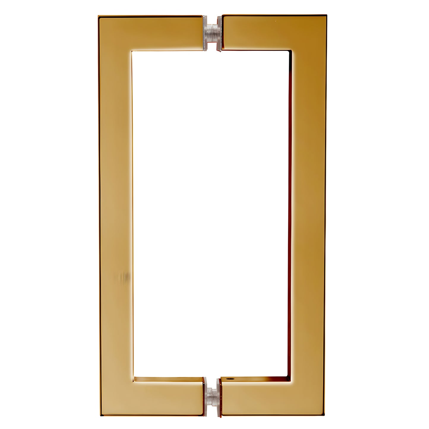 SQ8X8BR polished brass square-corner tubular glass pull handle, 8 in center-to-center, back-to-back for shower doors