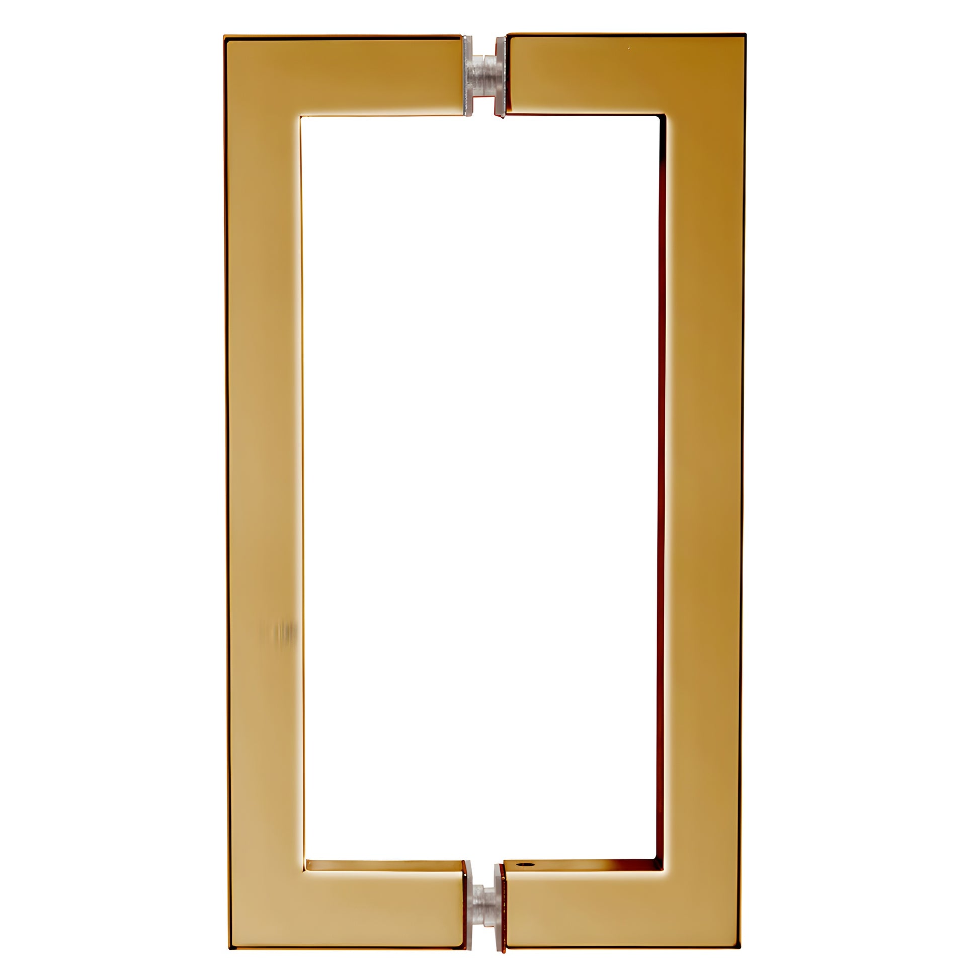 SQ8X8BR polished brass square-corner tubular glass pull handle, 8 in center-to-center, back-to-back for shower doors
