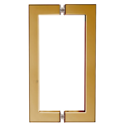 SQ8X8ULBR unlacquered brass square-corner rectangular glass door pull handle, back-to-back pair, 8 in center-to-center