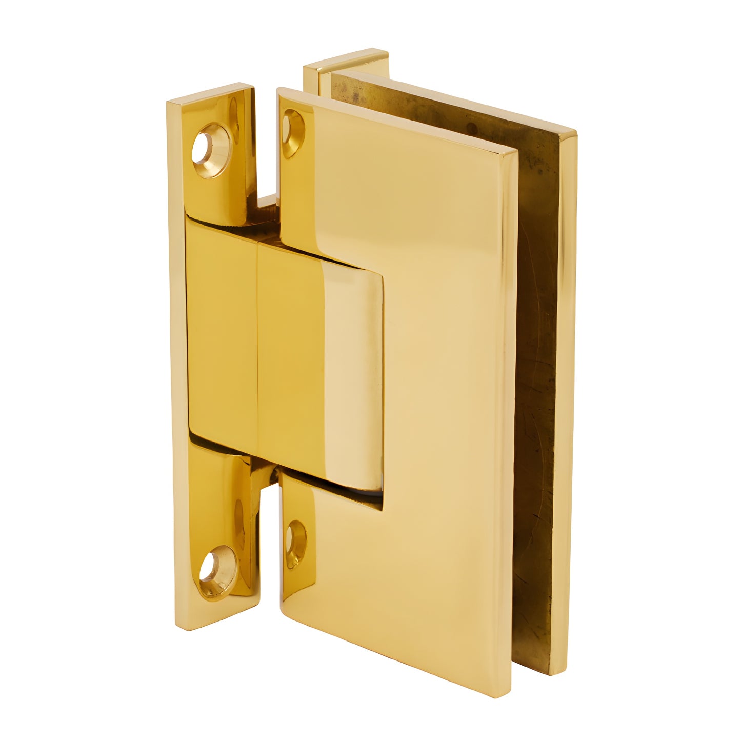 Polished brass Vienna H-shaped wall-mount hinge for frameless glass shower door, SKU V1EH037BR