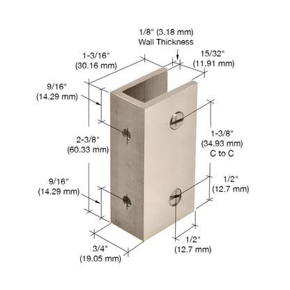 Polished nickel brass no-drill fixed panel clamp kit (SKU NDC4PN) with clear gasket and mounting screws for 8-10mm glass
