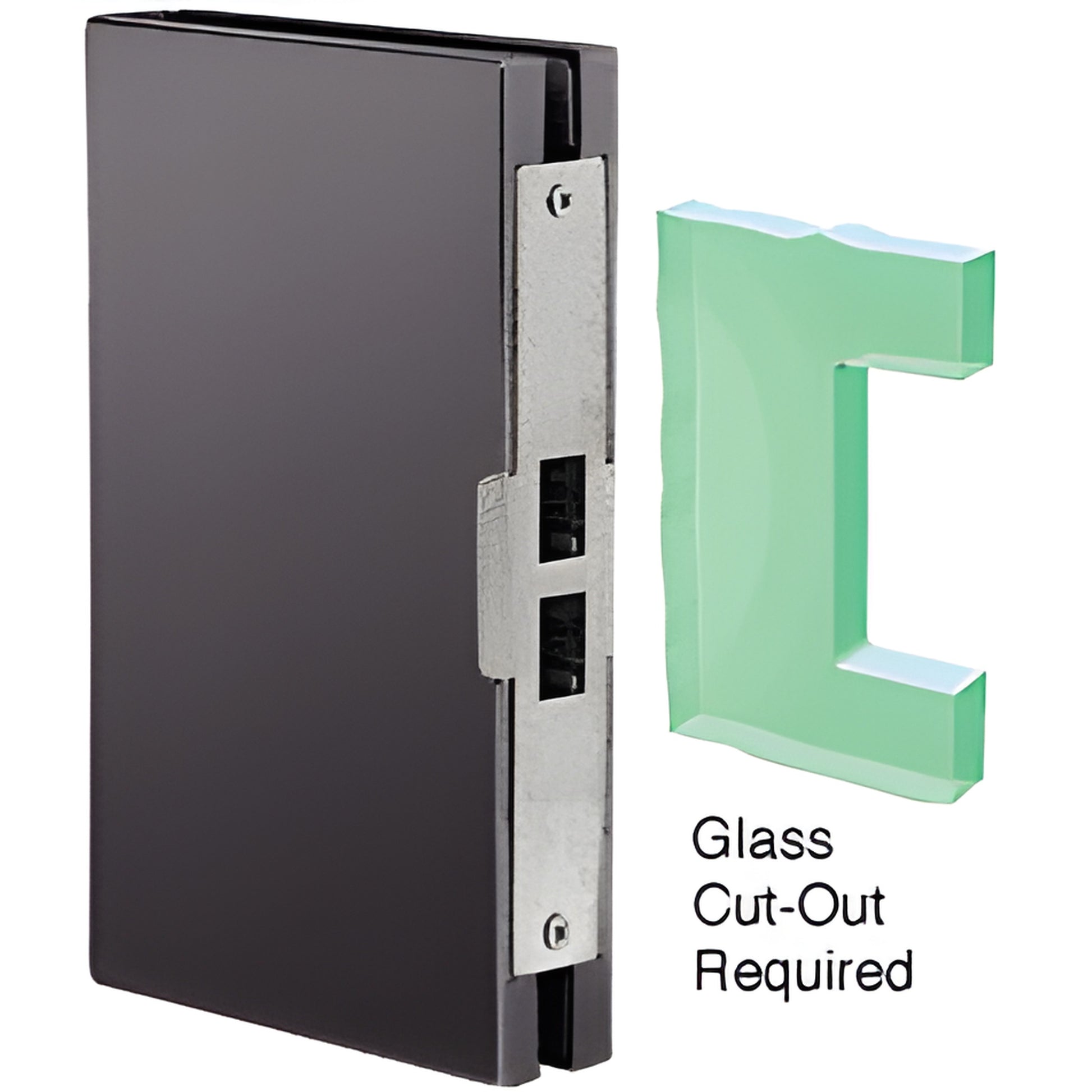 Black bronze 6 x 10 center lock glass keeper for 1/2" (12mm) tempered glass, bolt-mounted SKU DLK610EDU