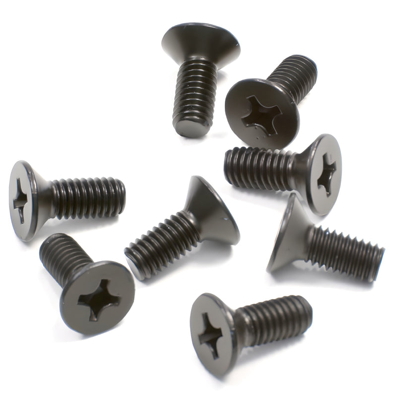 P6150RB 6x15mm oil-rubbed bronze Phillips flat-head stainless screws, pack of eight on white background