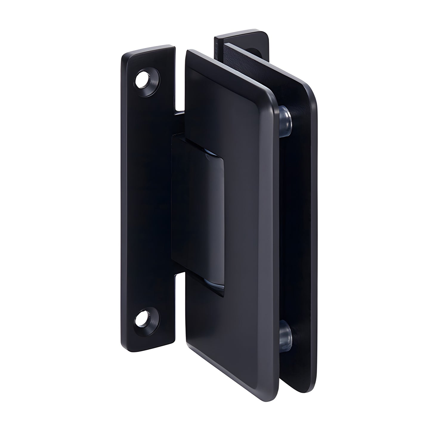 Matte black adjustable Cologne shower door hinge, brass wall-mount for 3/8-1/2" glass (SKU C0L337MBL)