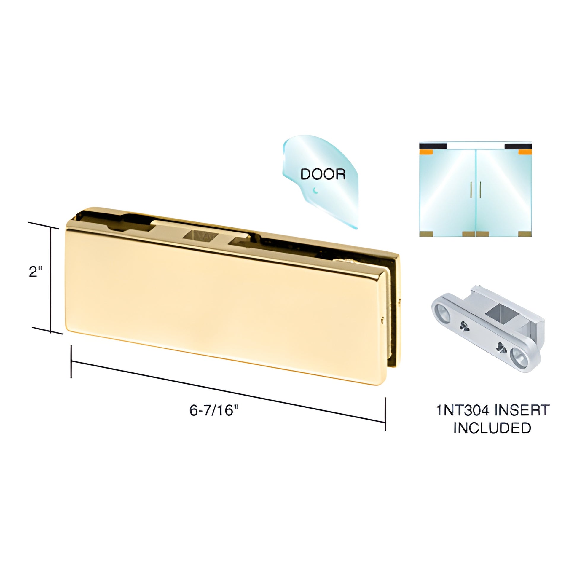 PH21BBR polished brass top door patch fitting for frameless glass doors 6-7/16 x 2, includes 1NT304 insert
