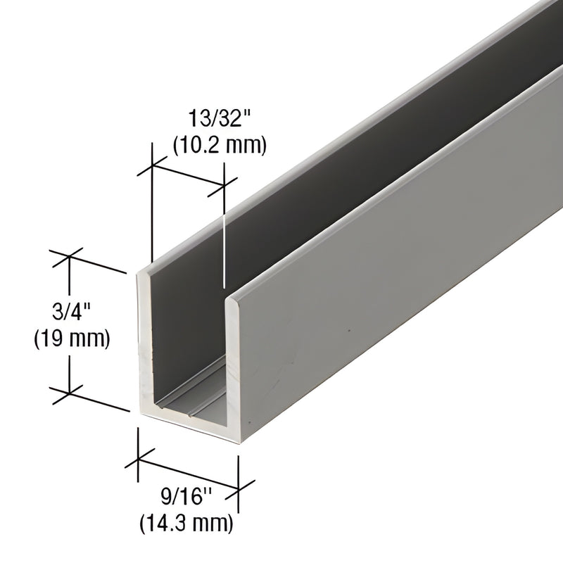 Brushed anodized aluminum deep U-channel SDCD38AB for 3/8" (10 mm) glass, 3/4" high, 9/16" wide.