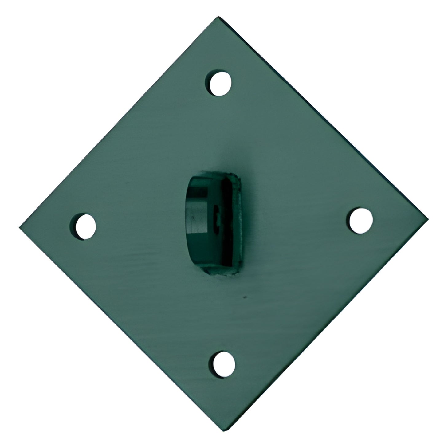 Powder-coated green diamond mounting plate with four corner bolt holes and central bracket for glass awnings, SKU AW9DMKN