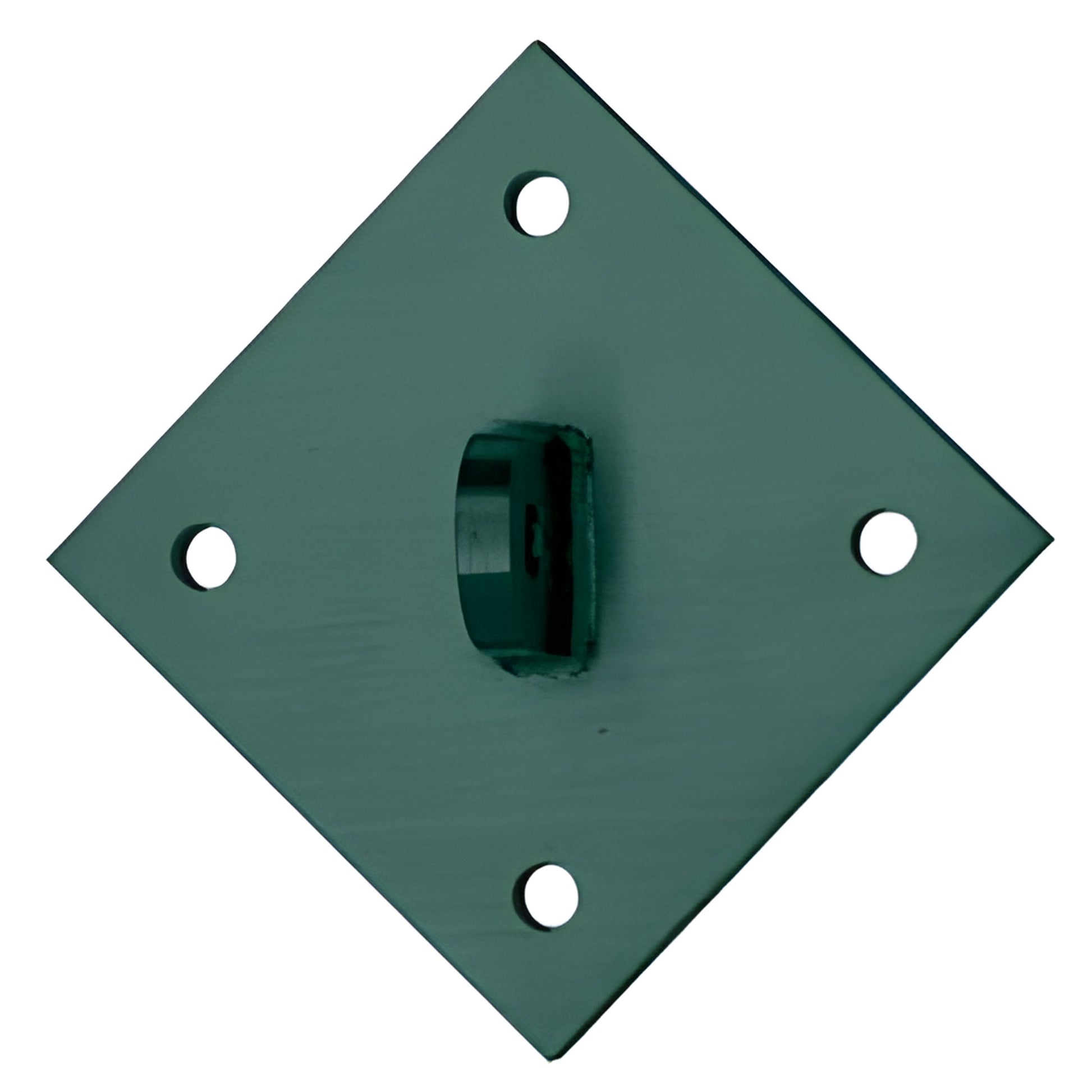 Powder-coated green diamond mounting plate with four corner bolt holes and central bracket for glass awnings, SKU AW9DMKN