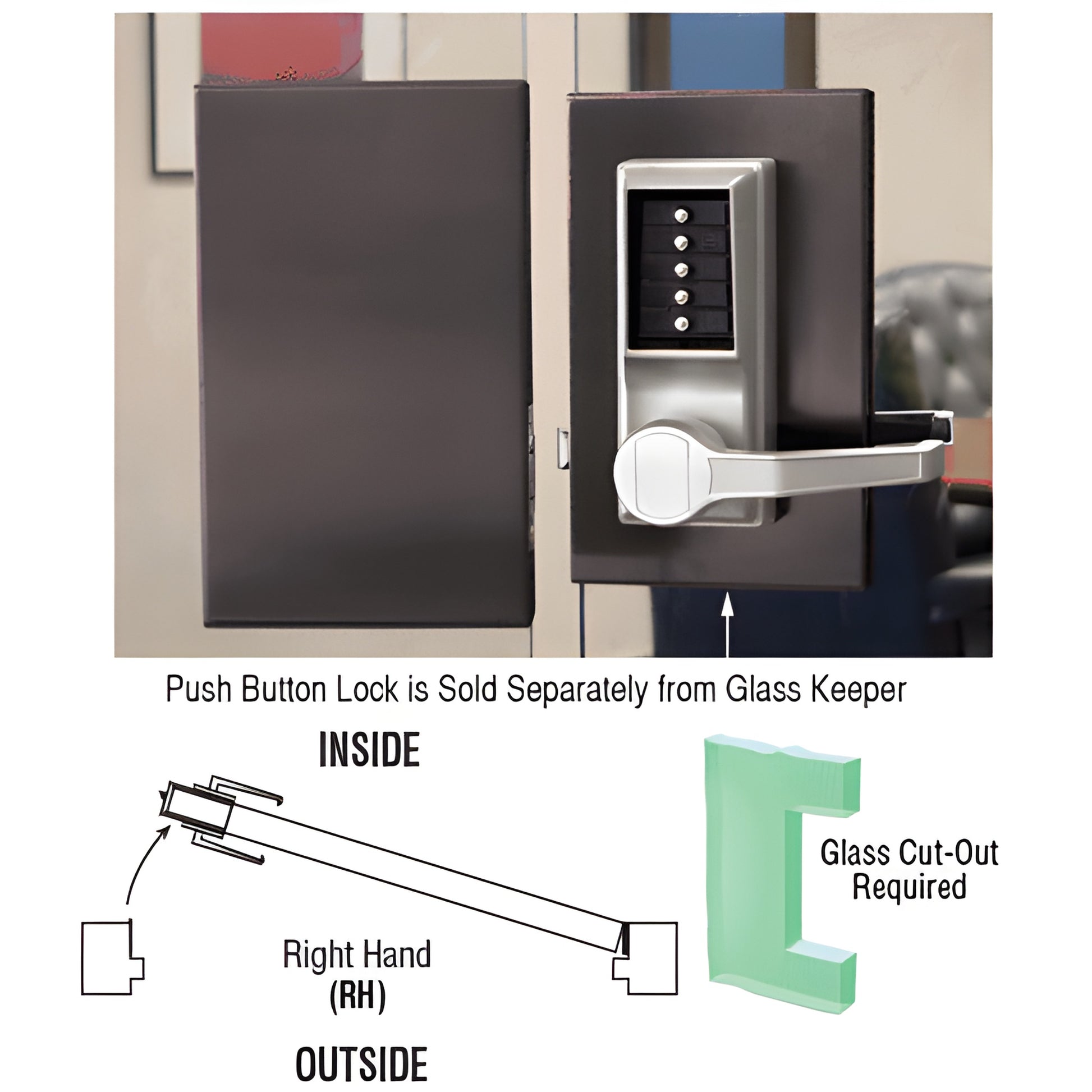 CRL DL610RCDU black bronze 6x10 center lock with lever for 1/2 in glass, right-hand, glass cutout required