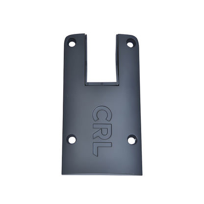 Matte black 4" square aluminum end cap SKU DRXEC4SMBL for DRX modular door rail, fits 3/8-3/4" glass