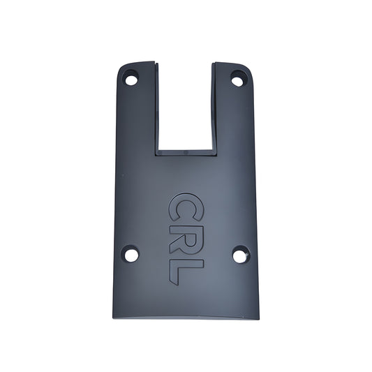 Matte black 4" square aluminum end cap SKU DRXEC4SMBL for DRX modular door rail, fits 3/8-3/4" glass