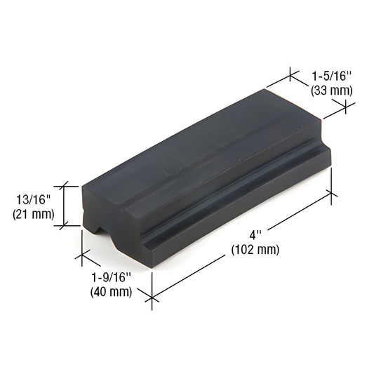Black EPDM storefront setting block (SB917), 4 in long, 1-5/16 in glazing support, dimensional diagram.