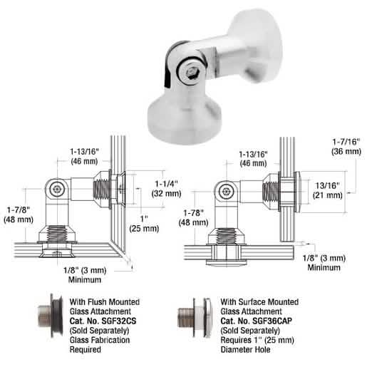 CRL 316 Brushed Stainless Glass-to-Glass Swivel Fitting - Single Pivot Column Series