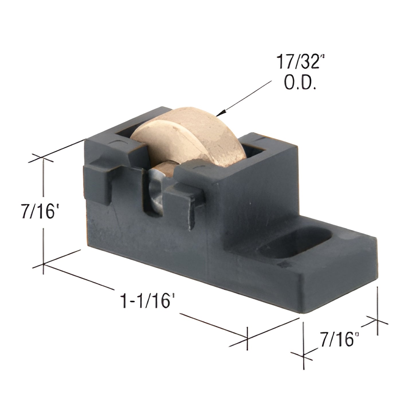 G3151 Rollyson Series 400 window roller, black nylon housing with brass flat roller, 7/16" housing, 17/32" OD