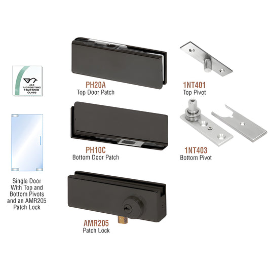 PHA1LMBL matte-black patch door kit with top and bottom patches, top/bottom pivots and AMR205 patch lock