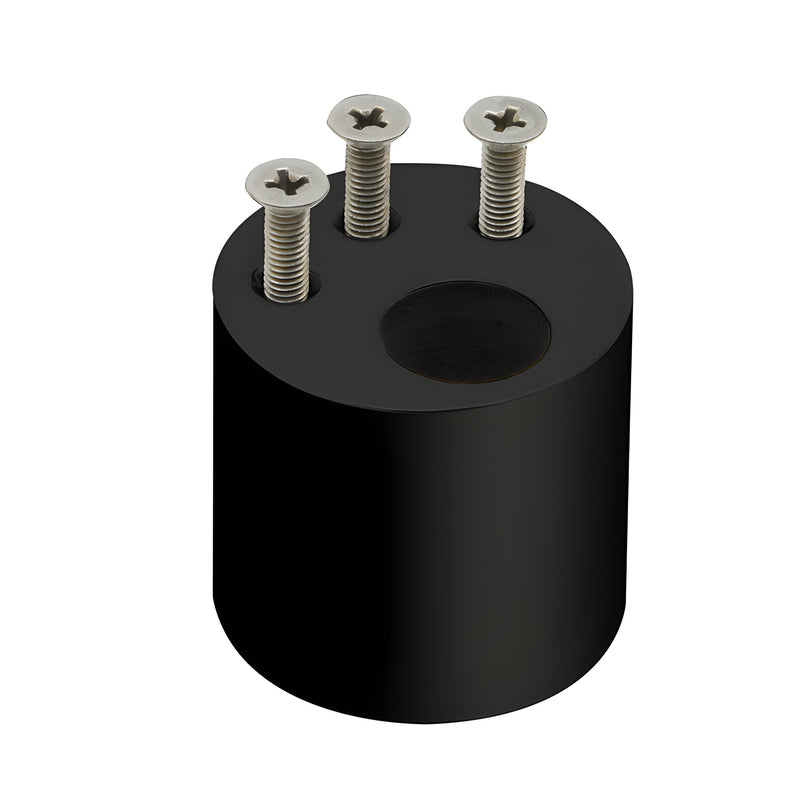 Matte black cylindrical deadbolt receiver with three mounting screws, fits storefront headers, SKU DBST0PMBL.
