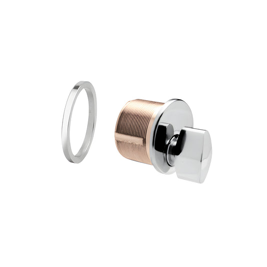 DRA20PS mortise thumbturn cylinder - solid brass 5-pin barrel with polished stainless steel thumbturn and trim ring.