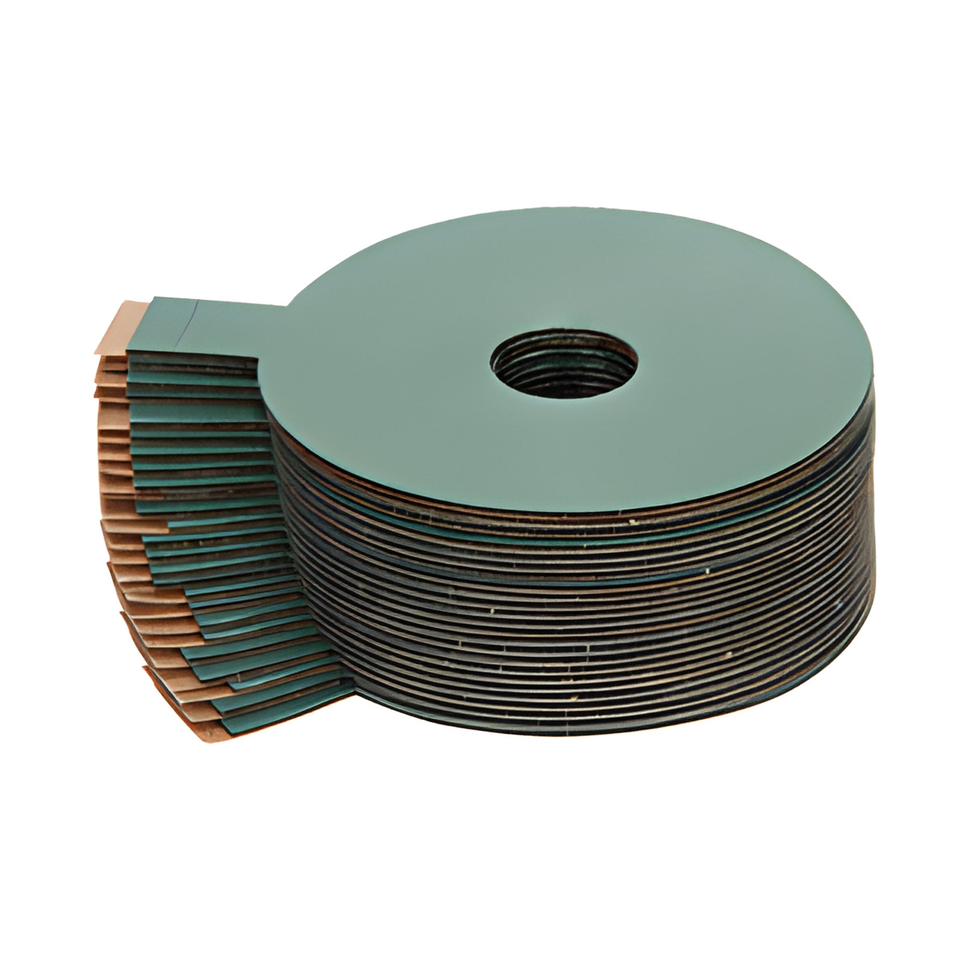 Stack of teal circular alignment seals with center hole, 25-pack for Clear Vac windshield repair kit (SKU CSTR6)