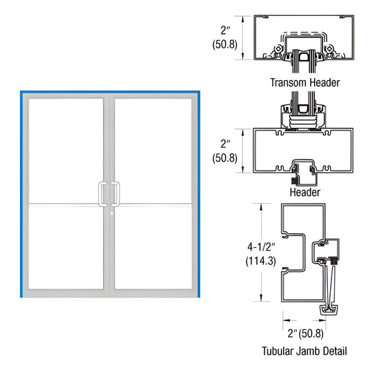FR92871 Custom Kynar gear-hinge transom door frame with aluminum threshold - double-door illustration and tubular jamb detail