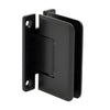 Matte black Pinnacle glass shower hinge (SKU P1N037MBL) - wall-mount H back plate, beveled edge for 8-12mm tempered glass.