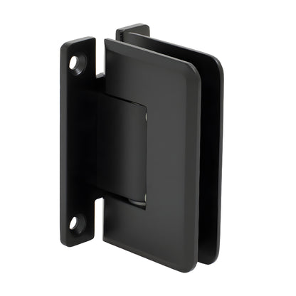 Matte black Pinnacle glass shower hinge (SKU P1N037MBL) - wall-mount H back plate, beveled edge for 8-12mm tempered glass.